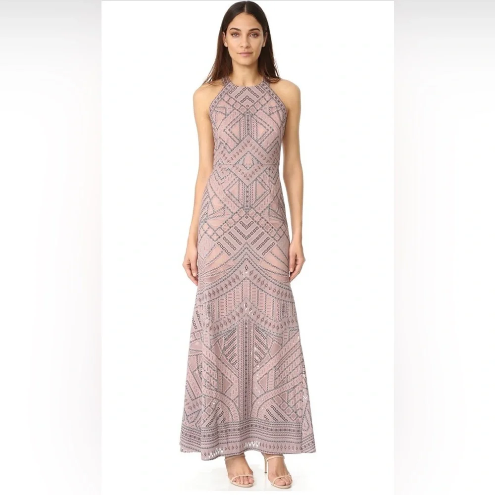 BCBGMaxAzria Felicia Burnout Mesh Gown in Antique Rose